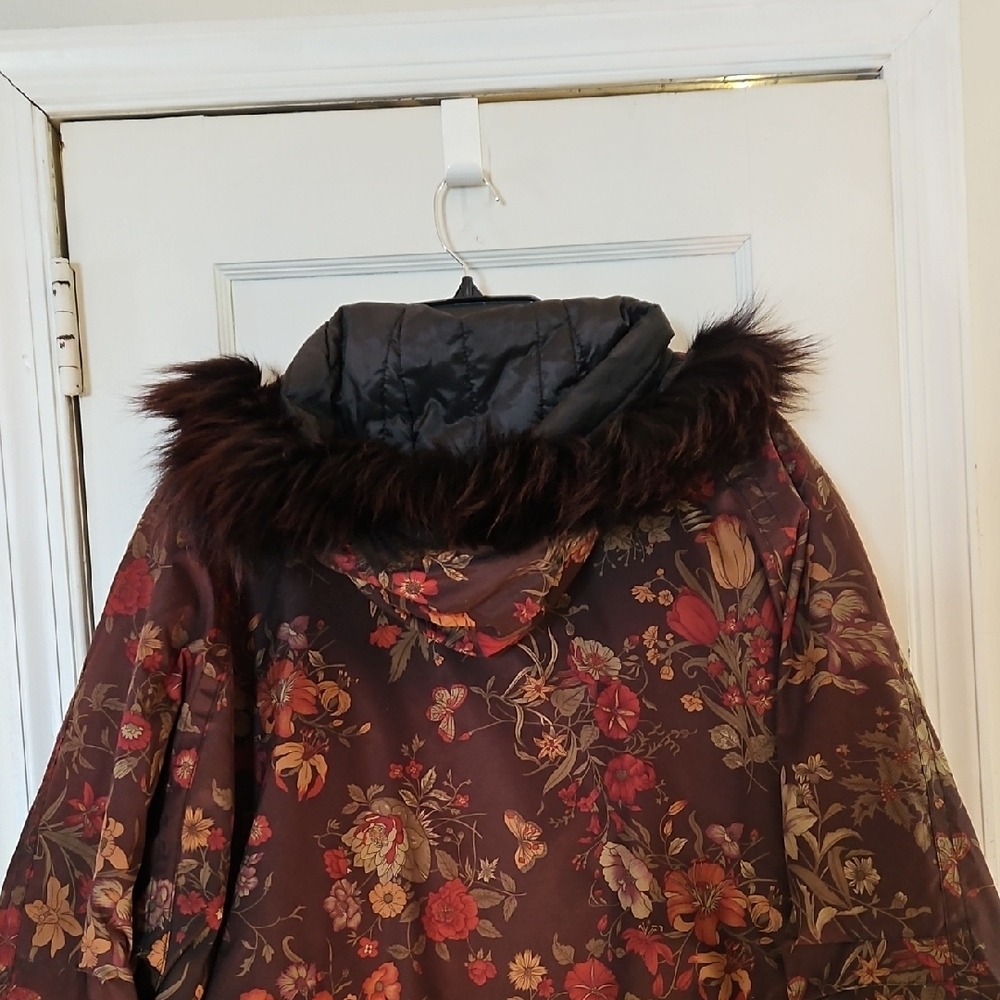 Vintage J.G. Hook Brown Floral Puffed Winter Coat - Picture 9 of 13